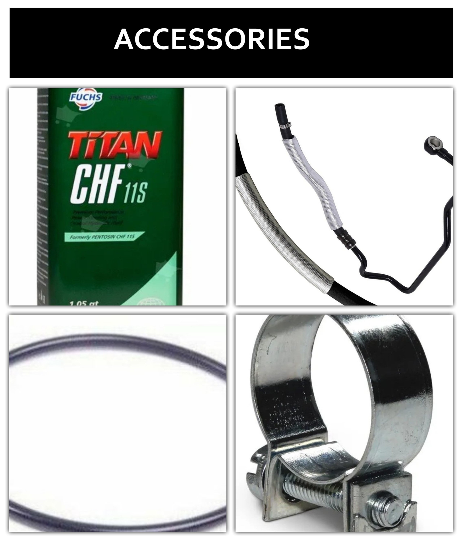 Mini Power Steering Pump Accessories.  Oil, Hoses, Hose Clips and Seals