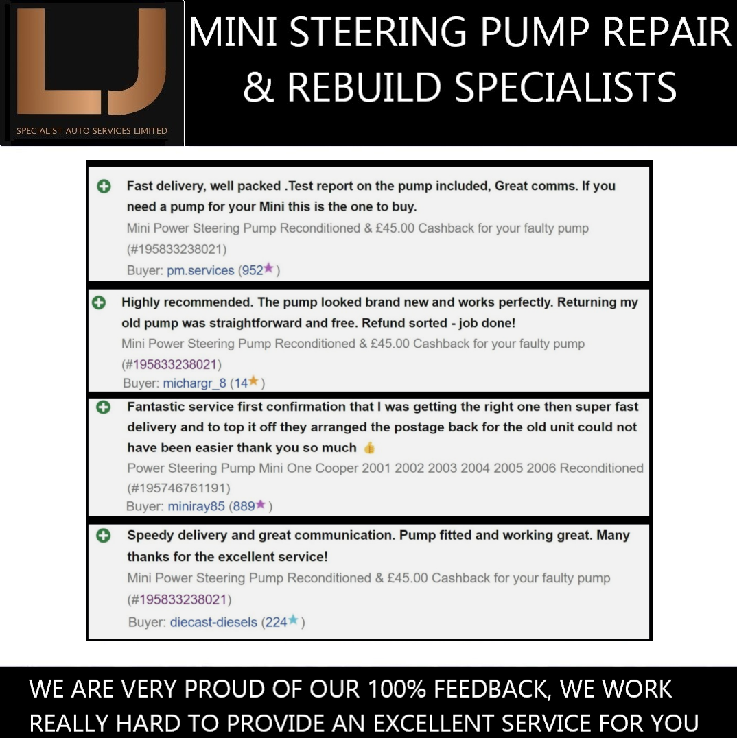 Mini Power Steering Pump | Repair & Remanufacture Service | 2 Year Warranty | 72 Hour Service