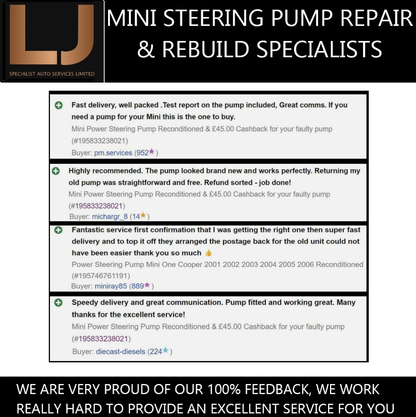 Mini Power Steering Pump | Repair & Remanufacture Service | 2 Year Warranty | 72 Hour Service